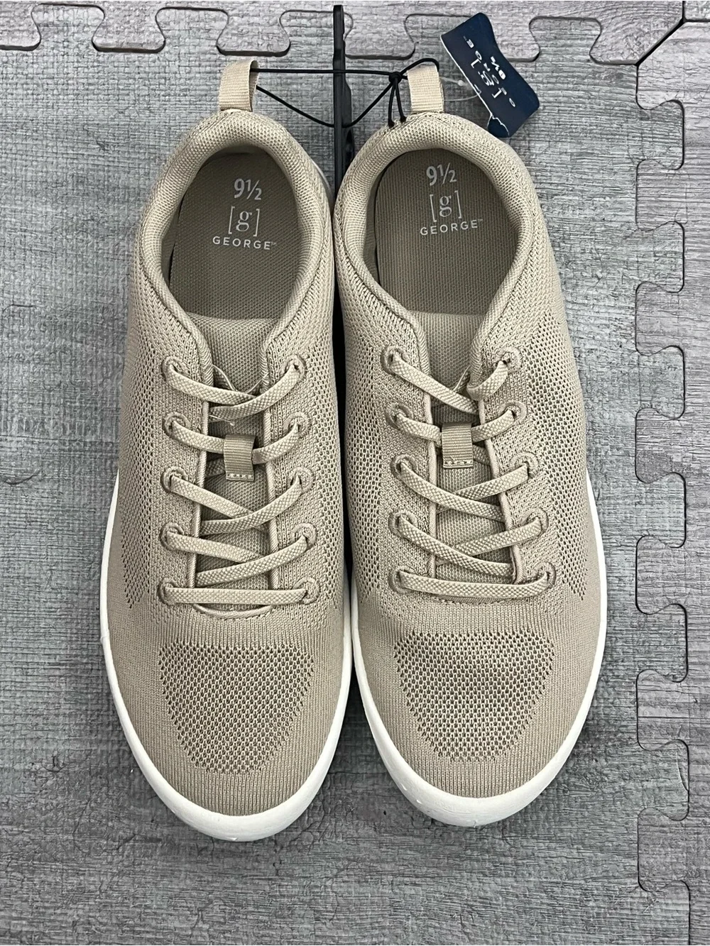 George Men's Beige Knit Lace-Up Sneakers Round Toe Casual Solid US 9.5